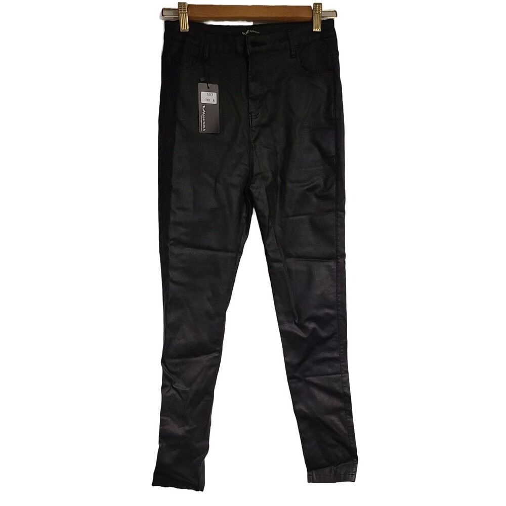NWT Black Coated High Rise Skinny Ankle Wetlook Pants Apperloth Women's Size M